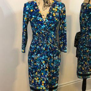 BCBGMAXAZARIA 3/4 sleeve faux wrap dress